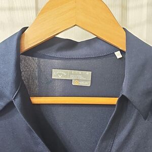 Callaway Women's Opti-Dri Sleeveless V-Neck Golf Polo Shirt Navy Blue Size Large